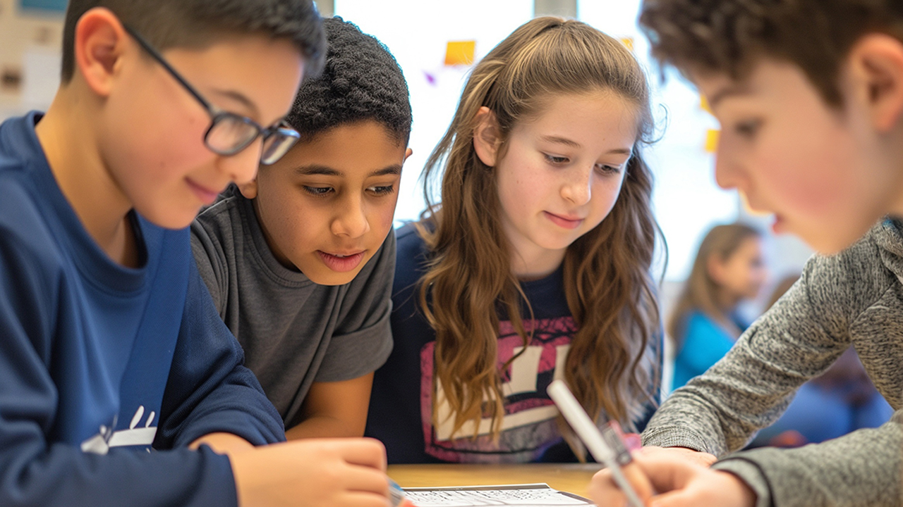 Middle school students collaborating